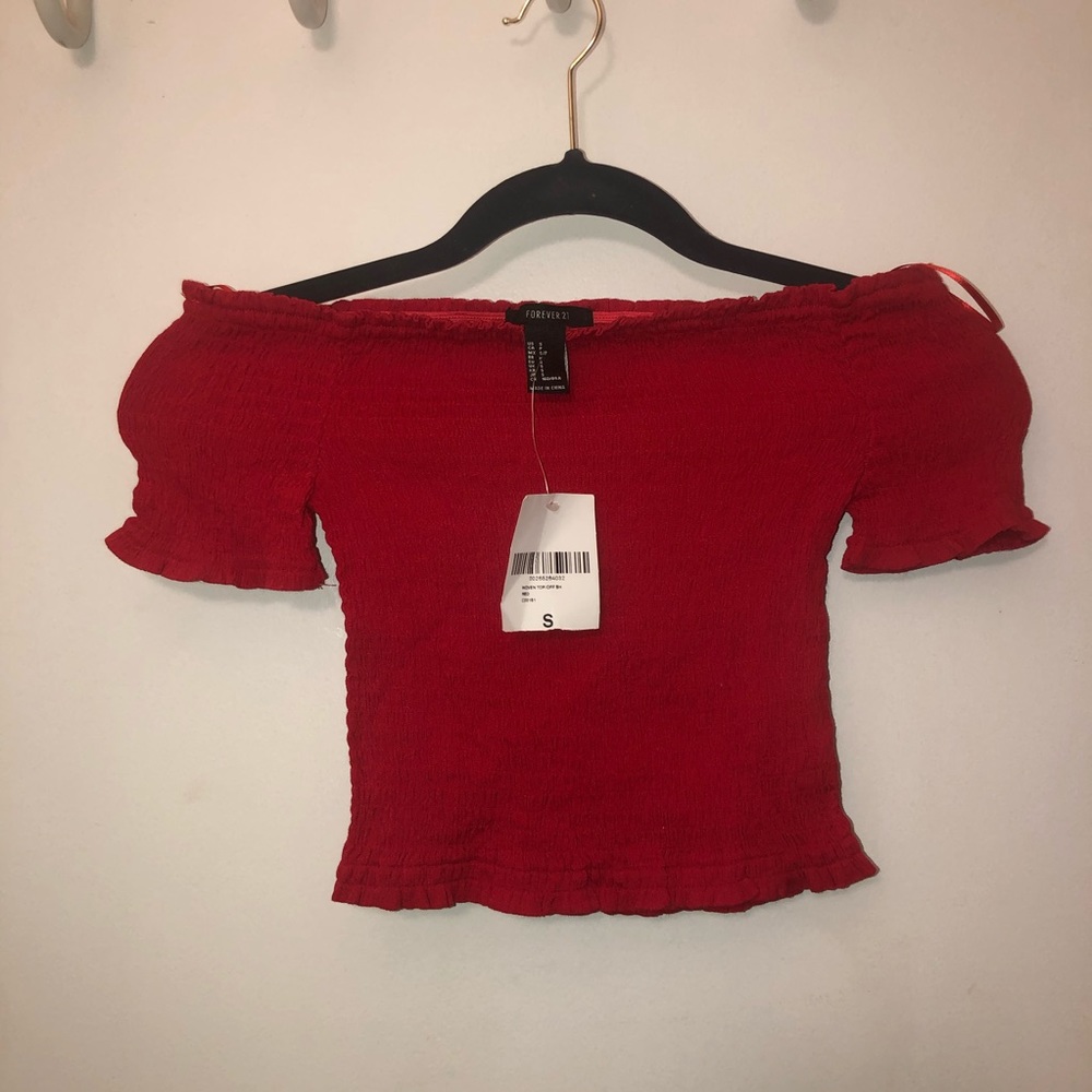 Red Woven Off the Shoulder Crop Top